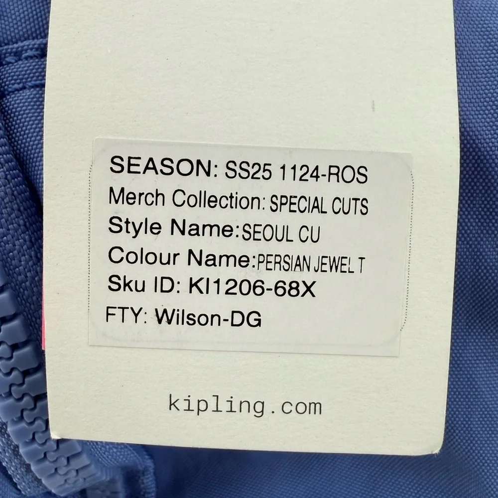 Kipling Seoul CU Padded Nylon Persian Jewel Backpack w/Signature Monkey Keychain